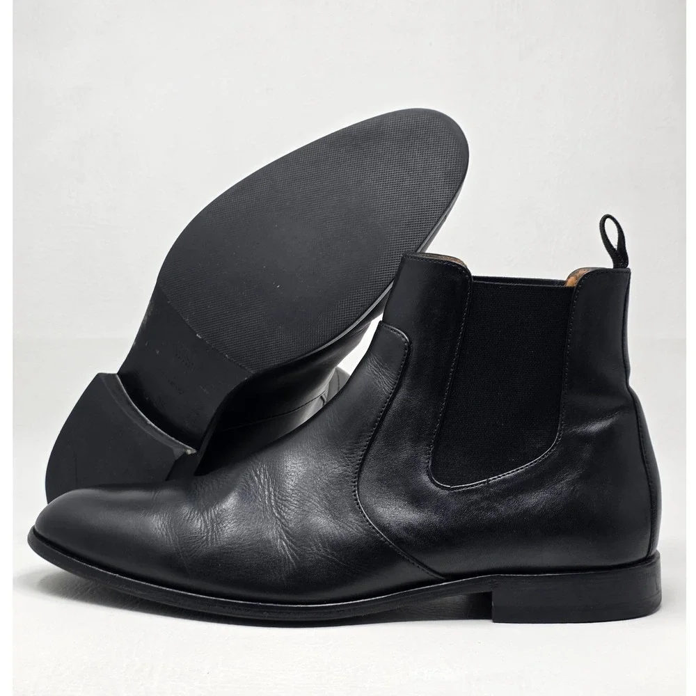Hugo Boss Mens Black Leather Chelsea Boots 50388428 Size 9.5 Almond Toe Dress